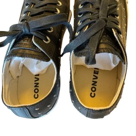 Converse All Star Womens Size 9 Black Leather with Silver Metal Studs - Picture 9 of 13